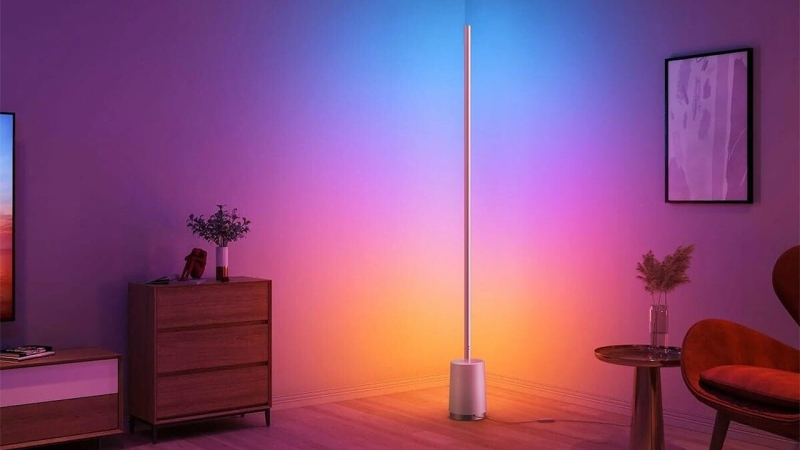 Govee floor lamp showcasing a variety of colors, enhancing the room's atmosphere.