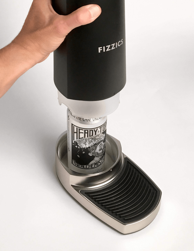 Fizzics DraftPour with a beer can inserted, ready to dispense