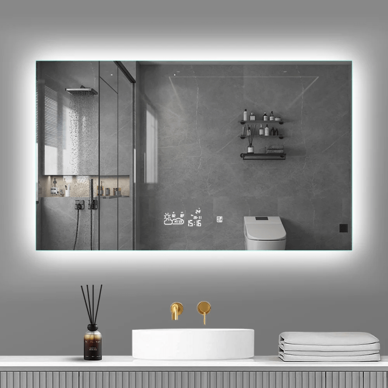 BYECOLD smart mirror in a sleek modern bathroom