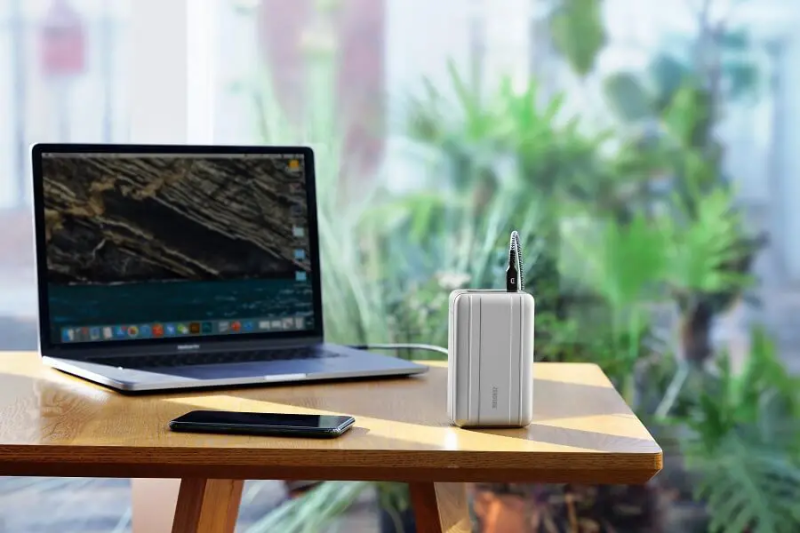Zendure Portable Laptop Charger connected to a laptop