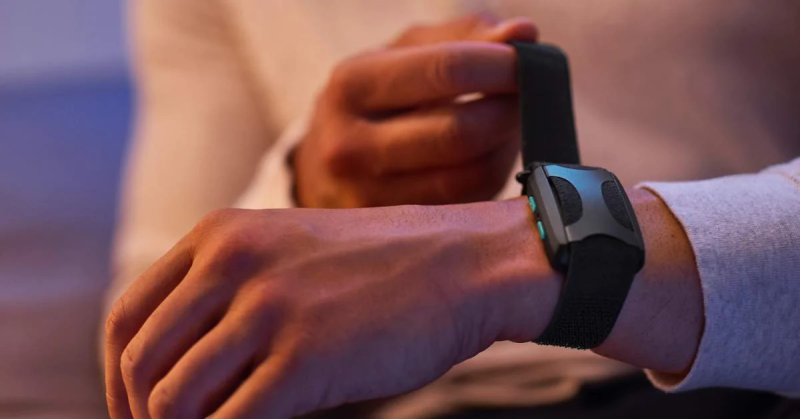 Apollo Wearable Health device on a wrist, promoting stress relief and better sleep.