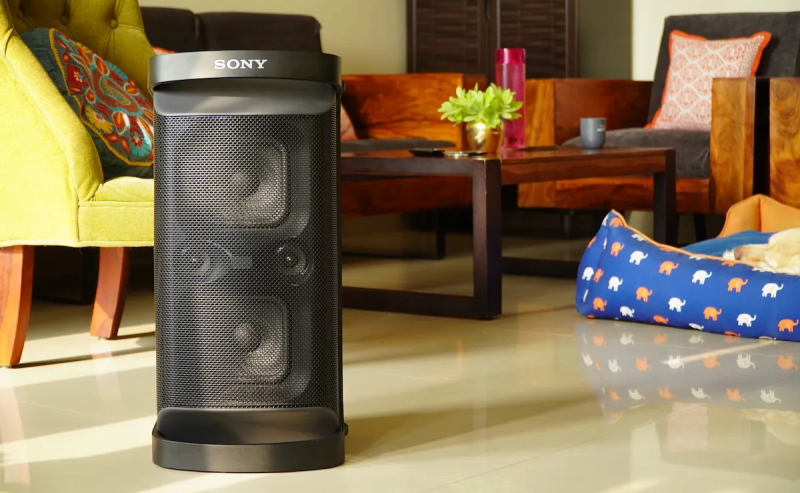 Sony SRS-XP500 speaker placed in a modern living room