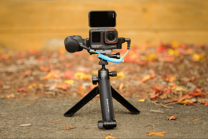 Insta360 Ace Pro action camera on a stable tripod