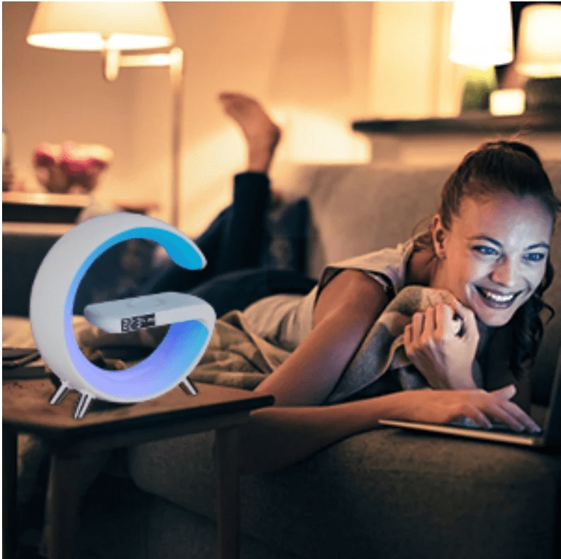 LeeNabao lamp providing soft ambient light in a room.