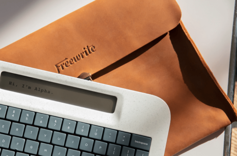 Freewrite Alpha covered with its protective case.