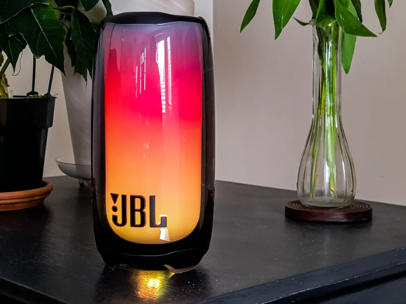 Close-up view of the JBL Pulse 5 portable Bluetooth speaker