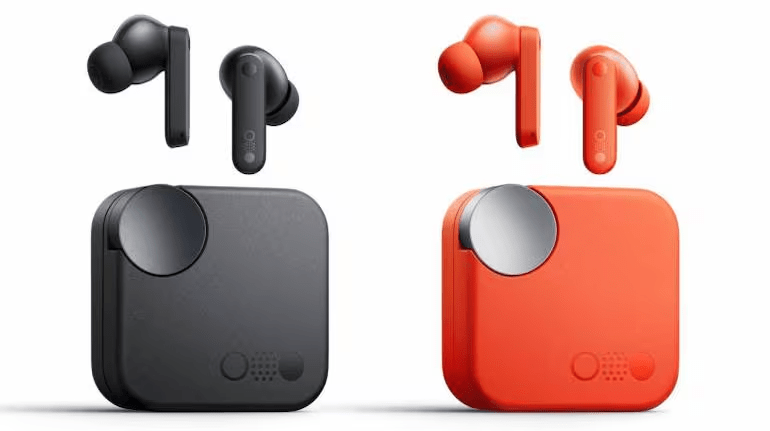 Detailed packaging of CMF Buds in orange and black.