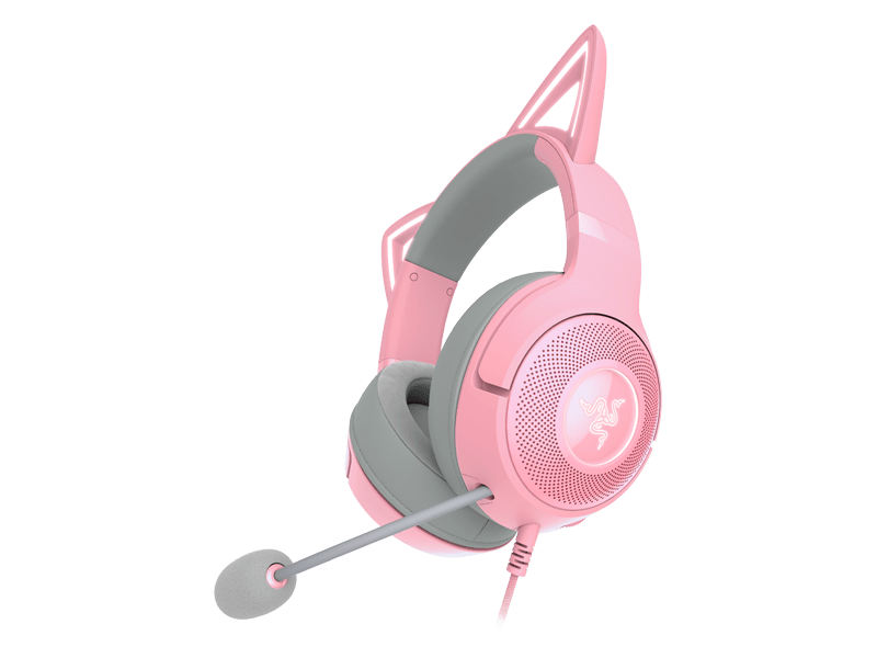 Close-up of the Razer Kraken Kitty V2 headset, highlighting its sleek and stylish design.