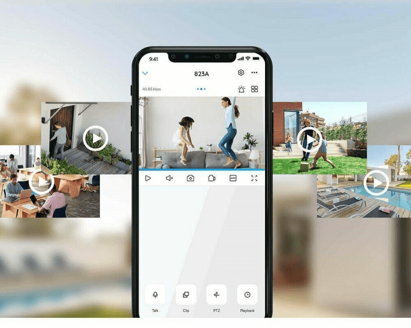 Smartphone screen showing LaView app recording from the security camera.