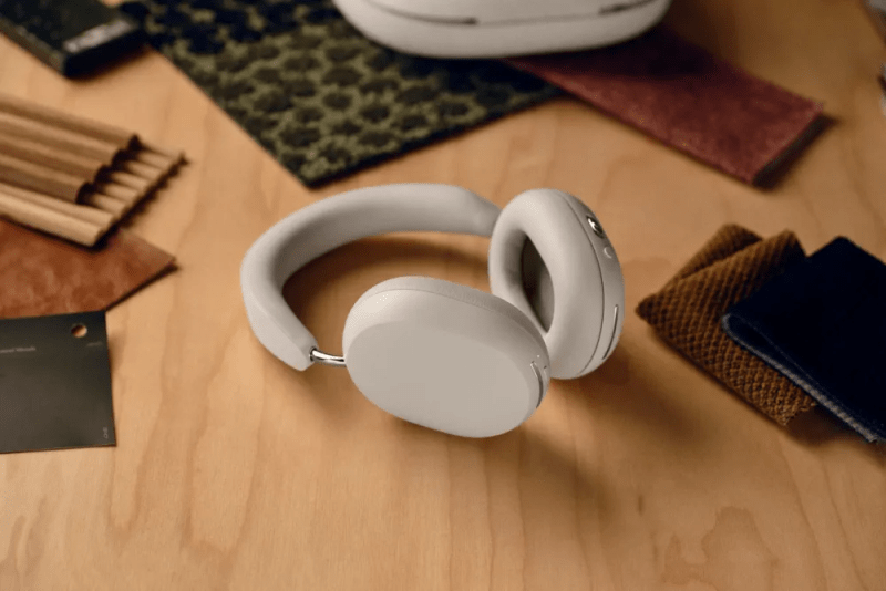 Closeup of Sonos Ace wireless headphones showing premium build and sleek design.