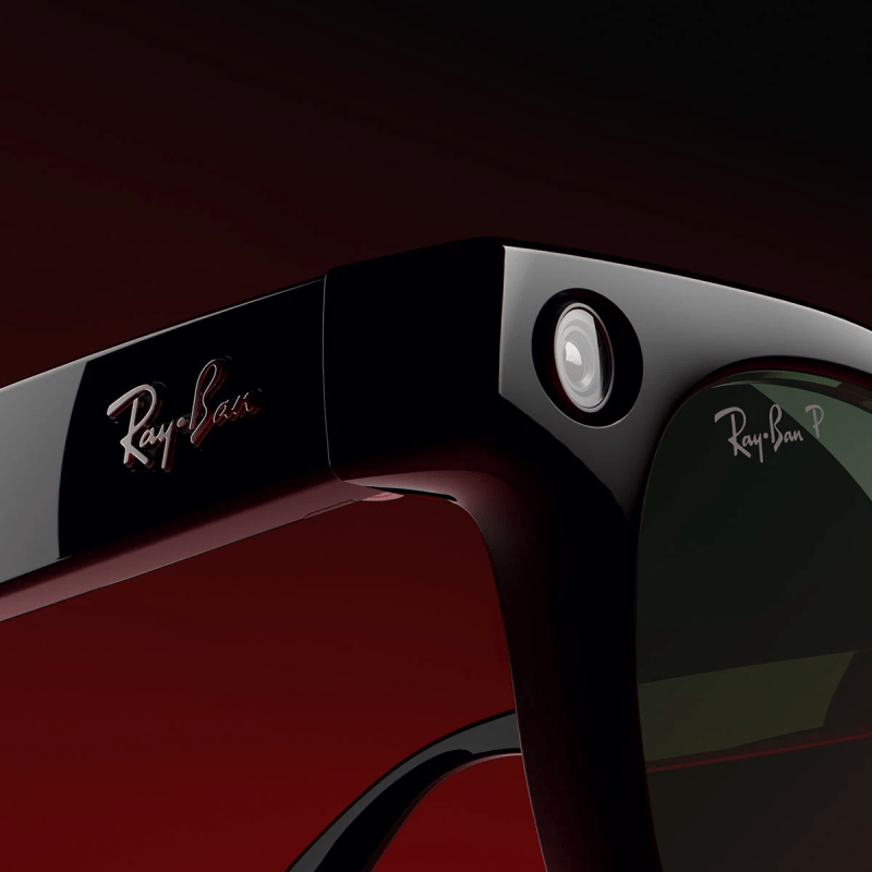 Closeup of Ray-Ban | Meta Smart Glasses Wayfarer, showing the iconic design combined with discreet smart technology.