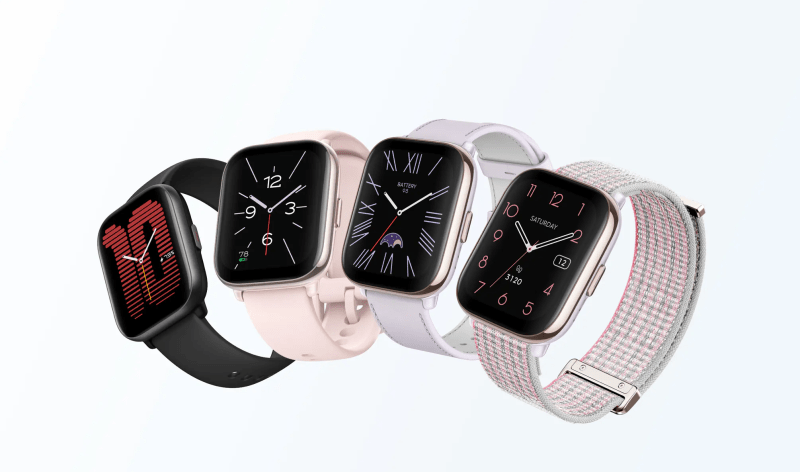 Amazfit Active smartwatch with AMOLED display showcasing different face watches