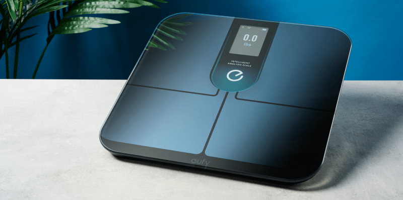 Close-up of the eufy Smart Scale P3 showing sleek design and digital display