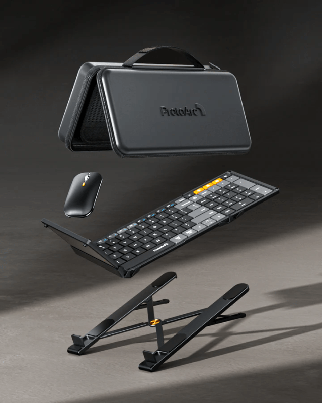 The ProtoArc keyboard and mouse charging via USB-C cable.