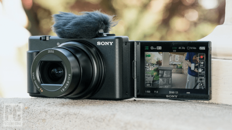 Sony ZV-1 digital camera with a flip-out screen, built-in microphone, and professional lens.