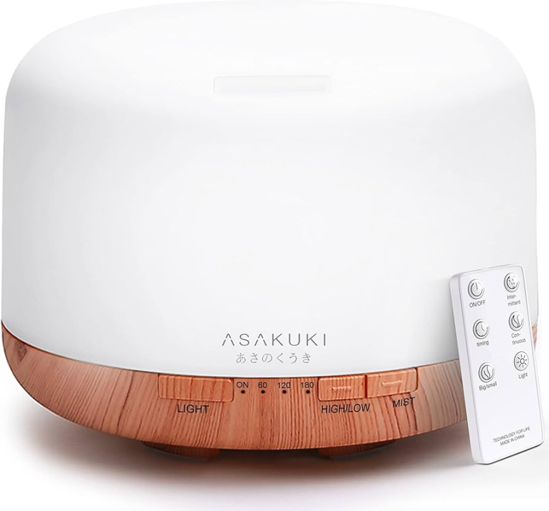 Close-up of ASAKUKI remote control next to the diffuser